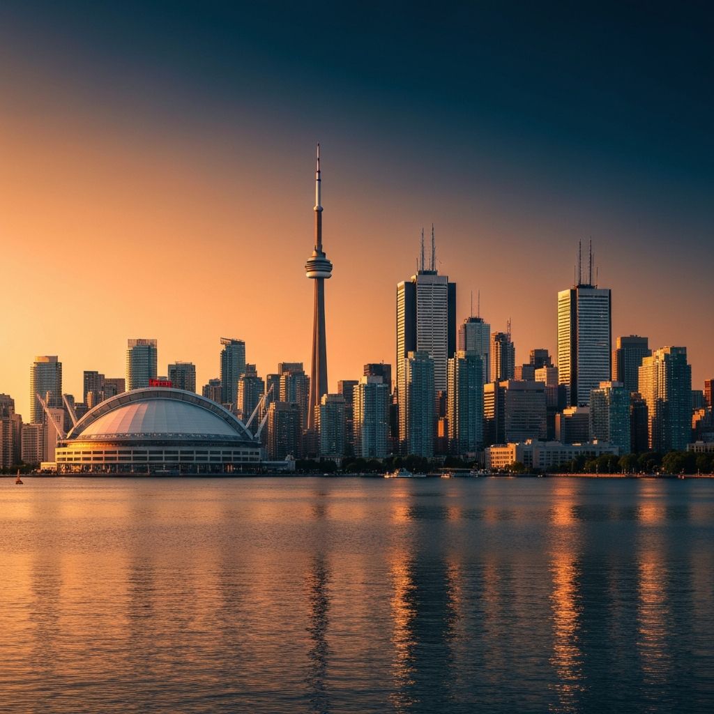 Toronto skyline with CN Tower at sunset
